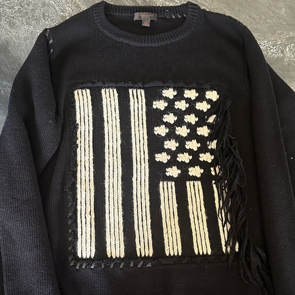 Coach Flag Sweater Merino Wool Mohair Fringes Leather Lace